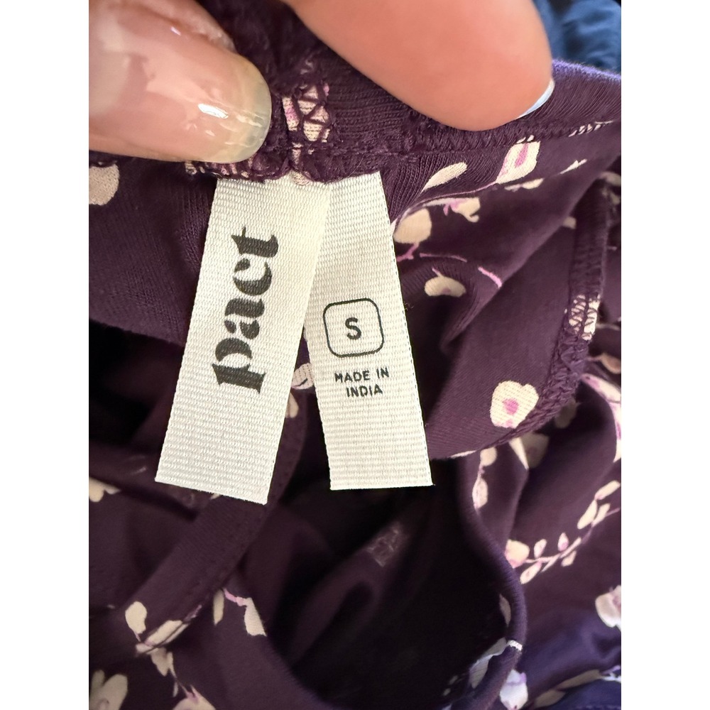 Pact Organic Cotton Floral Fit & Flare Dress Purple Cross Back Pockets Small - Picture 4 of 7